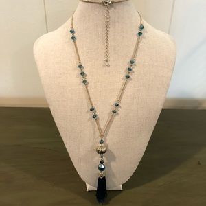 Blue and gold tassel necklace